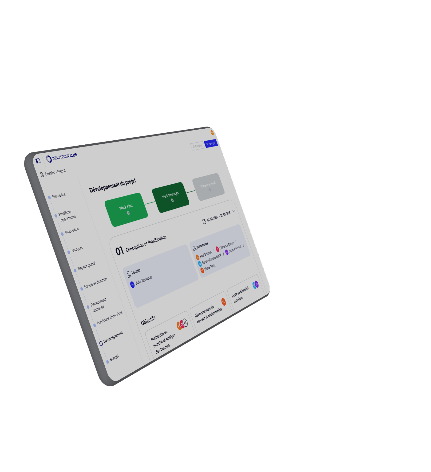 visuel d'une tablette contenant un visuel des work package