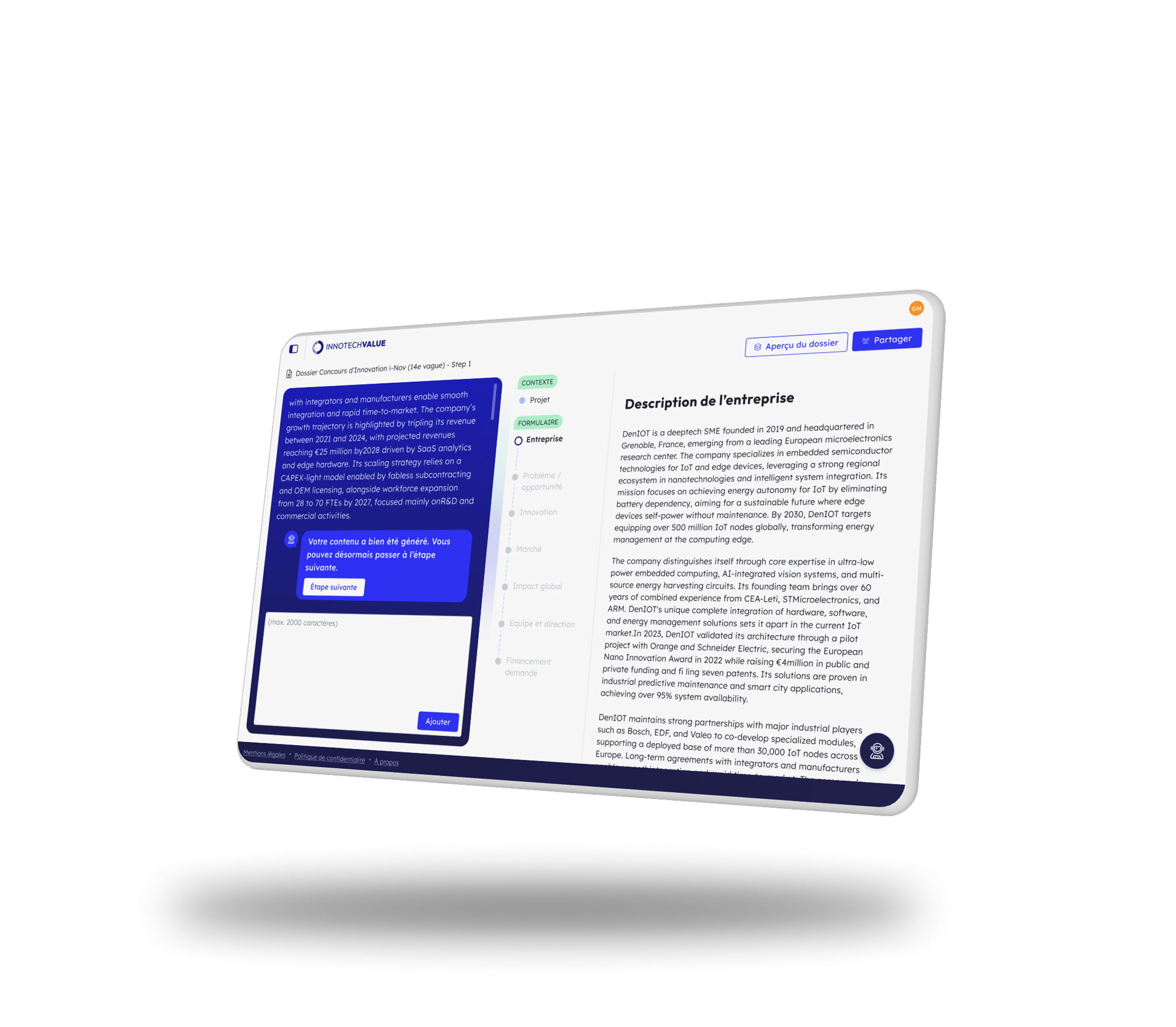visuel d'une tablette contenant un aperçu d'Innotechvalue