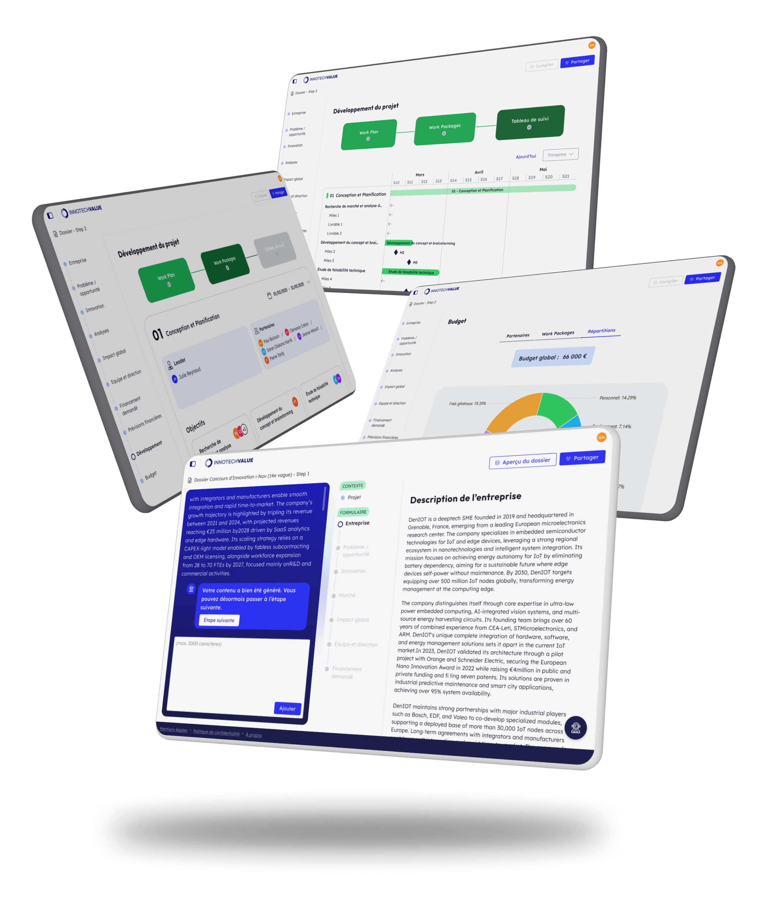 visuels d'écrans montrant des écrans d'Innotechvalue